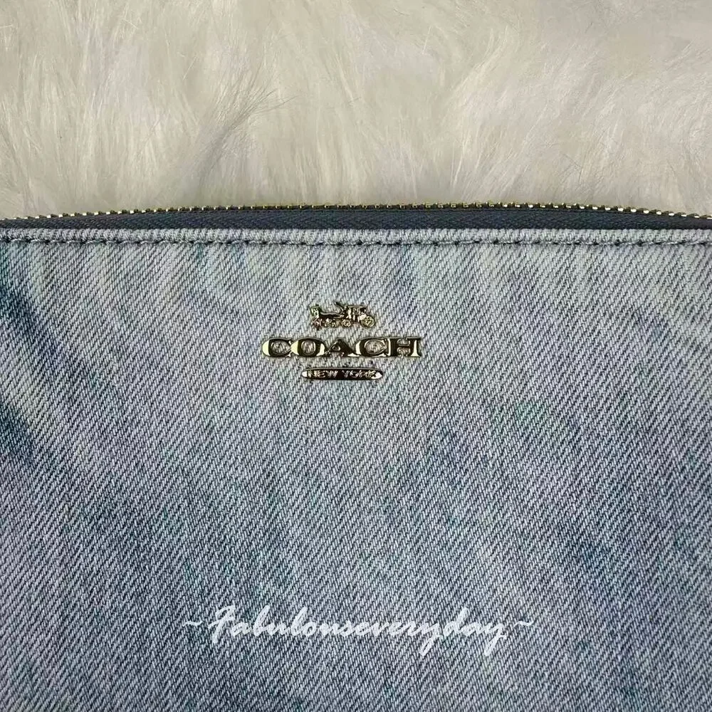 Coach Long Zip Around Wallet In Loved Denim CEC21 denim/Gold/Light Indigo NWT